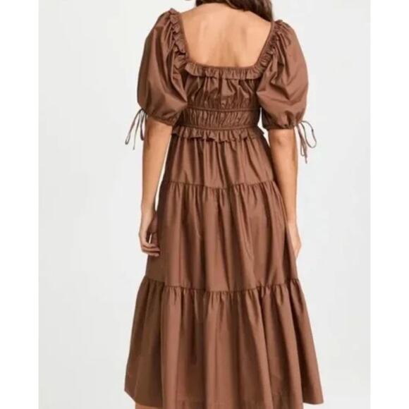 En Saison Poplin Tiered chocolate Midi Dress - Picture 5 of 5